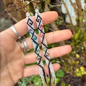 Extra Long Beaded Fringe Earrings - Artisan Handmade